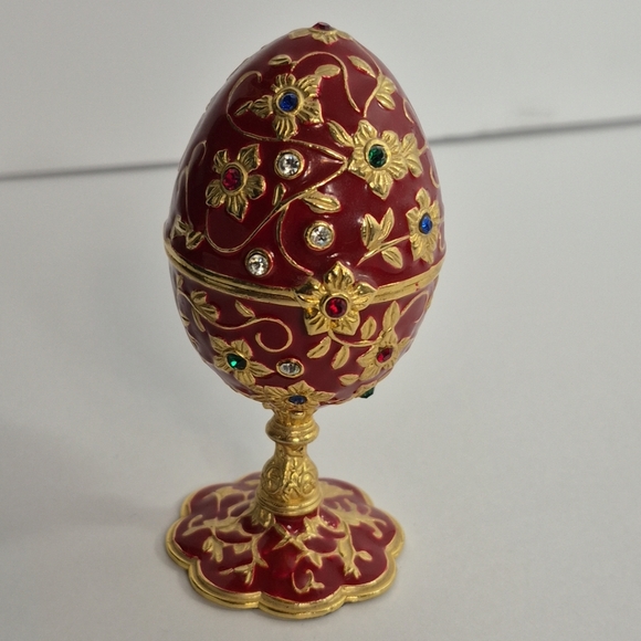 Krischerco Imperial Egg  Red  & Gold Enamel Jeweled Trinket Box - Picture 1 of 8